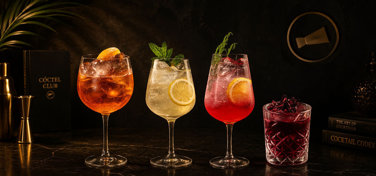 Cocteles en fondo oscuro y luz tenue